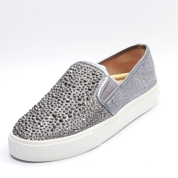 INC Womens Sammee Metallic Rhinestone Loafers Gray 6 Medium (B,M) - Picture 1 of 4